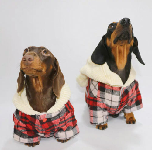 Cappotto per Cani Plaid Rosso con Cappuccio e Pompon by Dog Moda