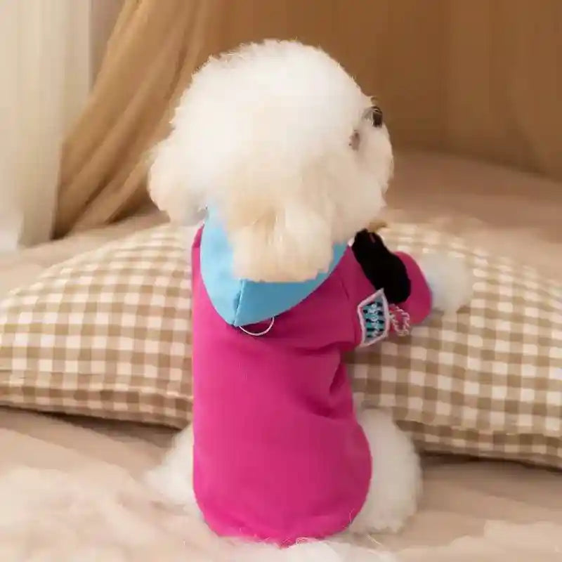 Sudadera para perros con capucha Dopamine rosa azul con gancho para correa