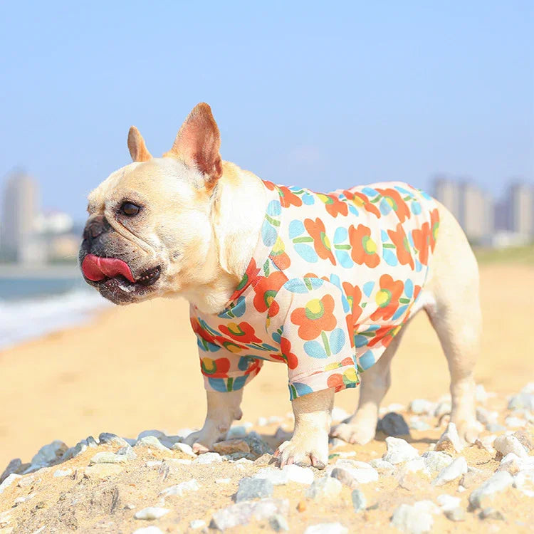 Sommerliches Hunde-Shirt mit Blumenmuster – Sonnenschutz-Mesh