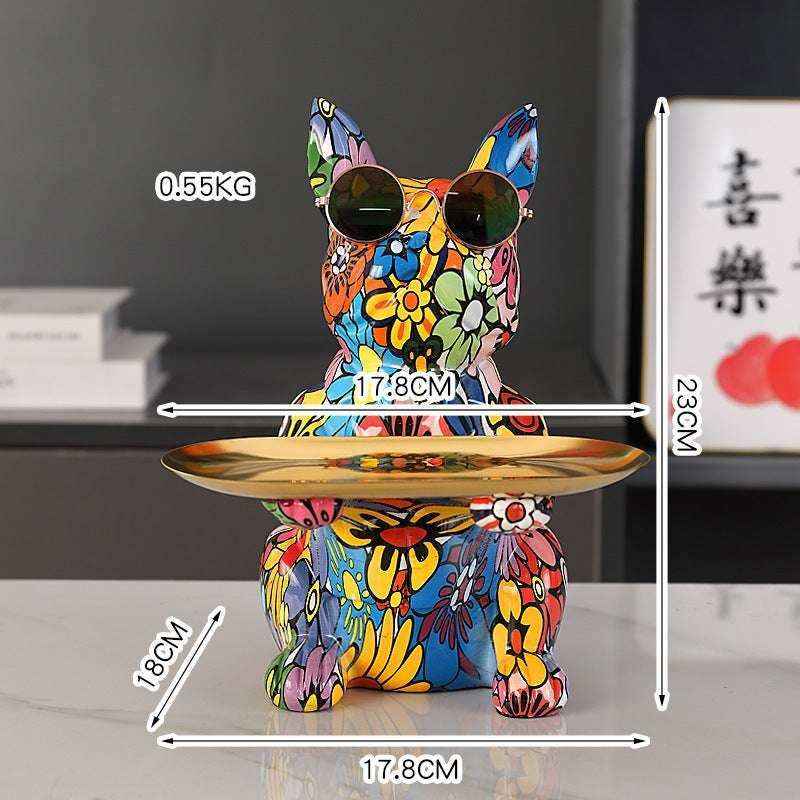 Statua Bulldog Francese in Ceramica con Piatto e Salvadanaio