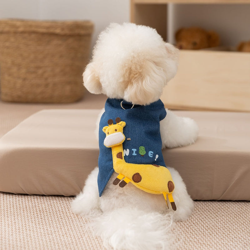 Cappotto Jeans Giraffa per Cani - Smanicato Foderato Pile