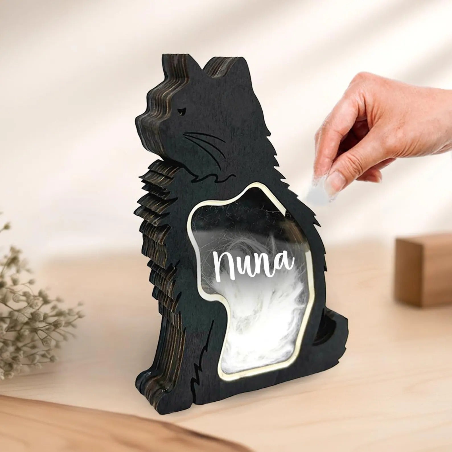 Porte-peluches pour chat en bois - Boîte mémoire poils