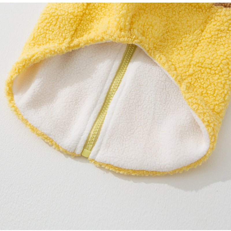 Cappotto Trapuntato Pile Cani con Orsetto Ricamato 3D