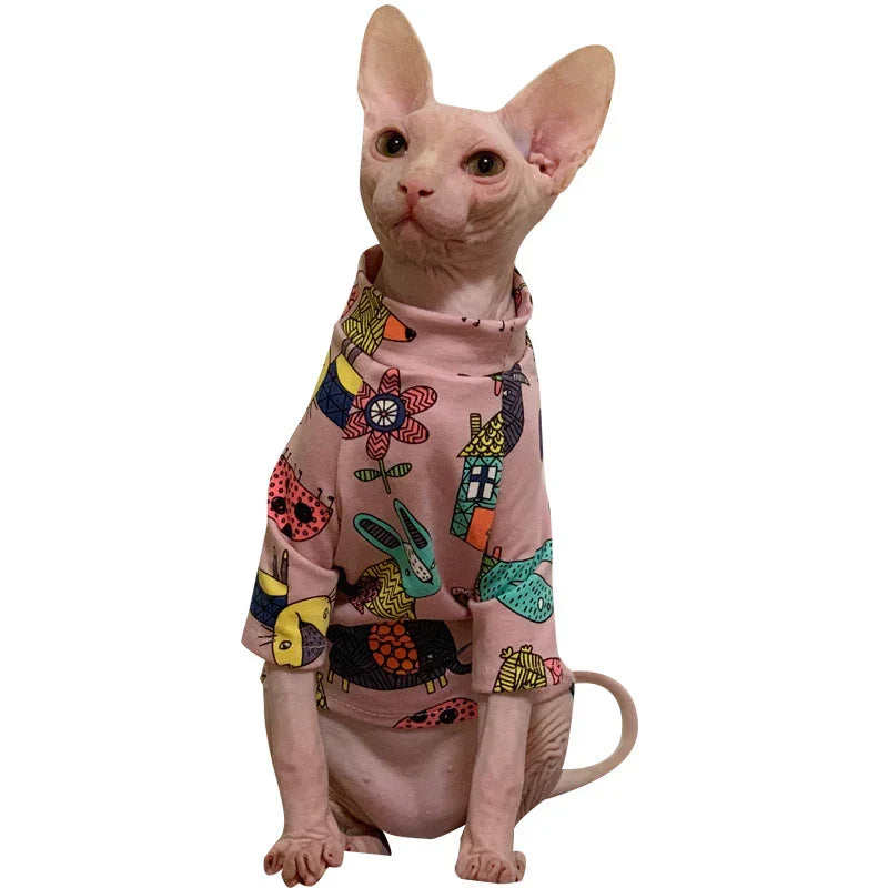 Maglia per Gatti Sphynx Rosa con Stampe Colorate | Dogmoda