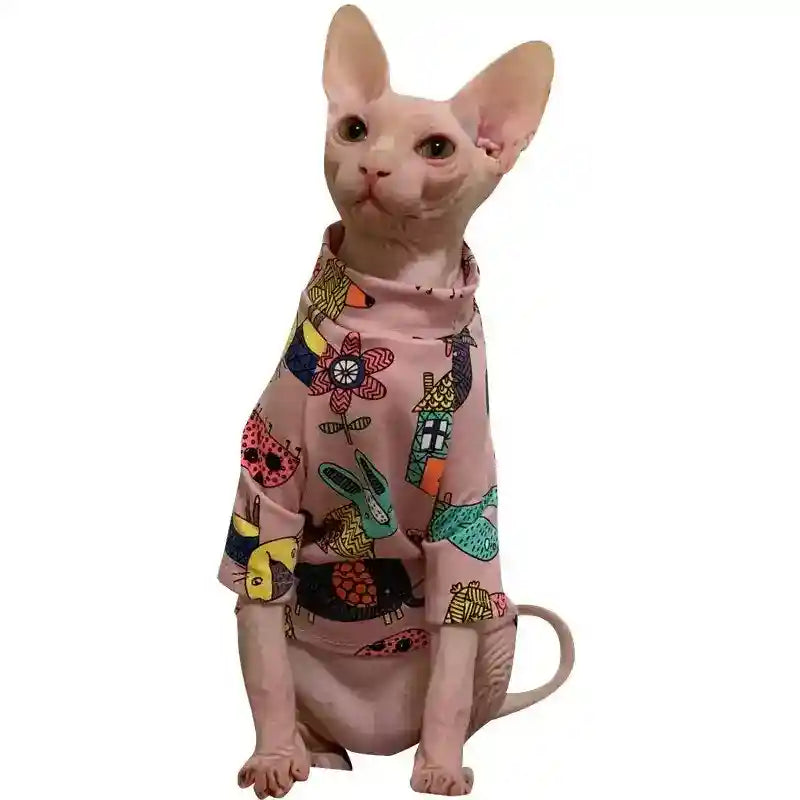 Maglia per Gatti Sphynx Rosa con Stampe Colorate | Dogmoda by Dog Moda