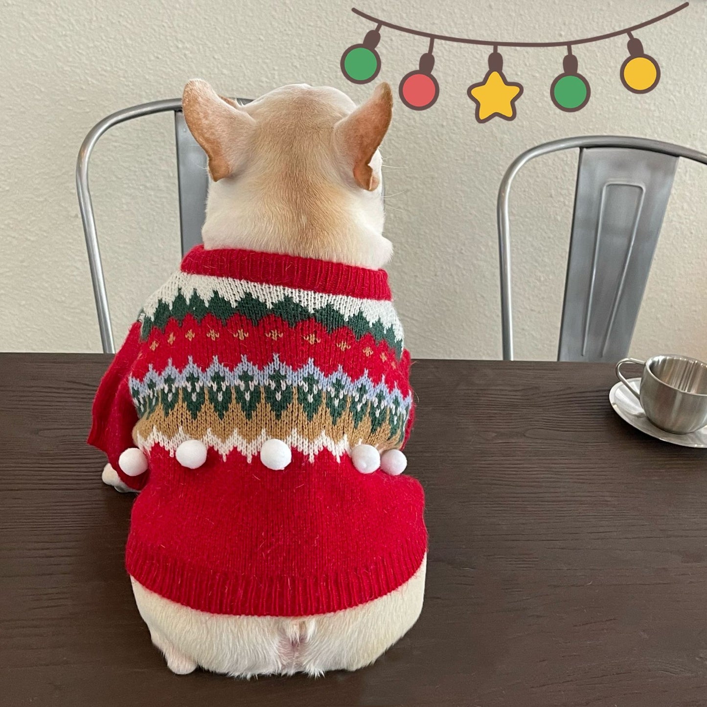 Maglione Rosso per Cani con Ricamo Natalizio e Pon Pon Bianco