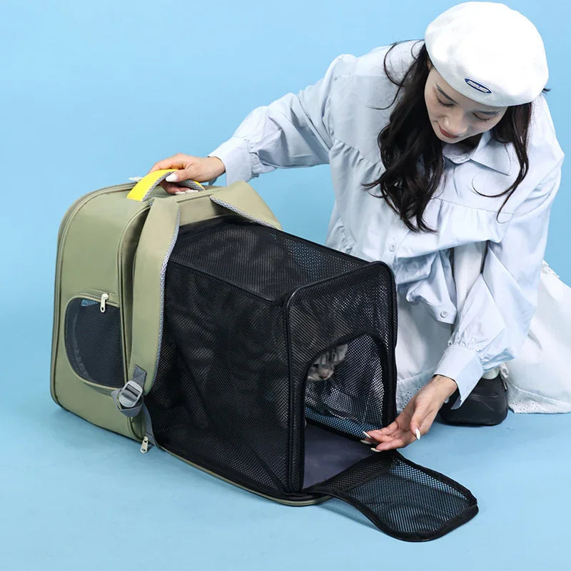 Resväska för hundar och katter, expanderbar ventilerad ryggsäck
