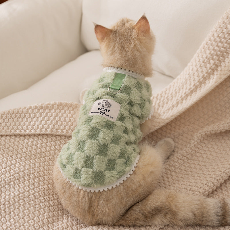 WCAT Green Checkered Fleece Sweater for Dogs and Cats