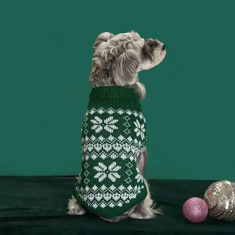 クリスマス犬用セーター 雪の結晶 赤 緑