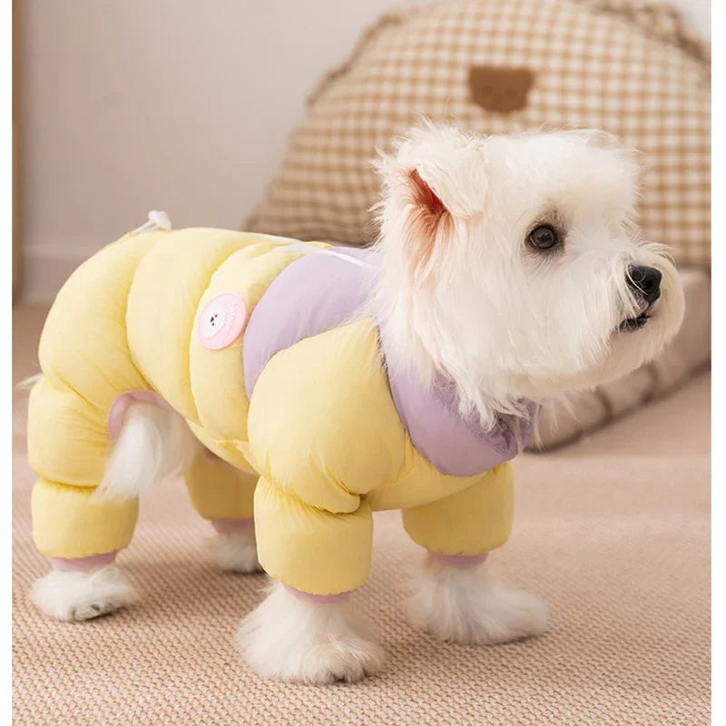 Autumn And Winter Dog High-end Macaron Thickened Zipper Bear Warm Four-legged Cotton-padded Jacket, Cat Cotton-padded Jacket, Pet Clothes