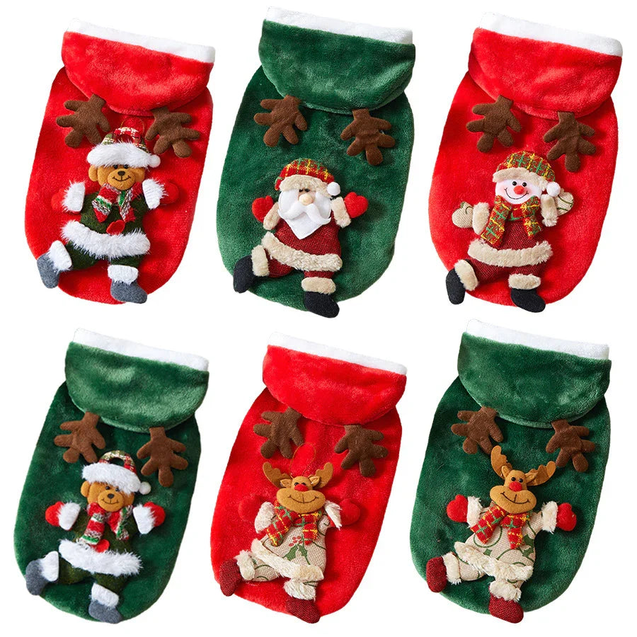 Cappotto Natale Cani Gatti - Cappuccio Stampa 3D Rosso
