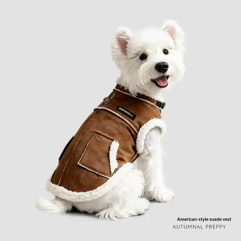 Suède jas voor honden - gevoerd met schapenvacht fleece