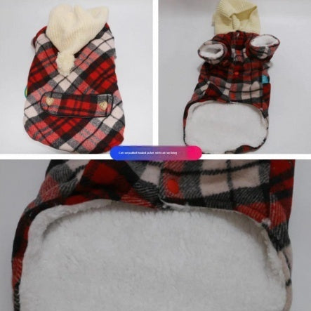 Cappotto per Cani Plaid Rosso con Cappuccio e Pompon by Dog Moda