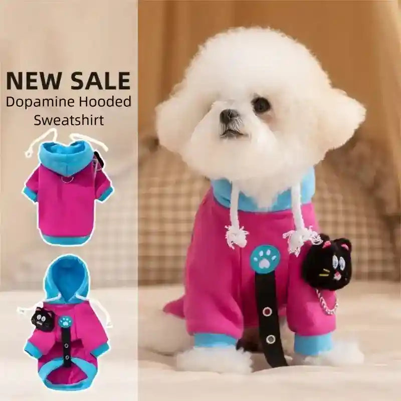 Felpa Cani Cappuccio Dopamine Rosa Blu Gancio Guinzaglio by Dog Moda
