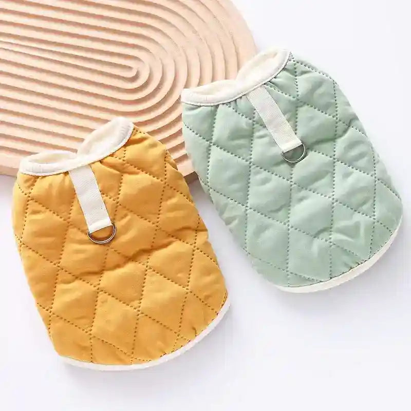 Abrigo Acolchado para Perros Sin Mangas - Amarillo Verde Cálido