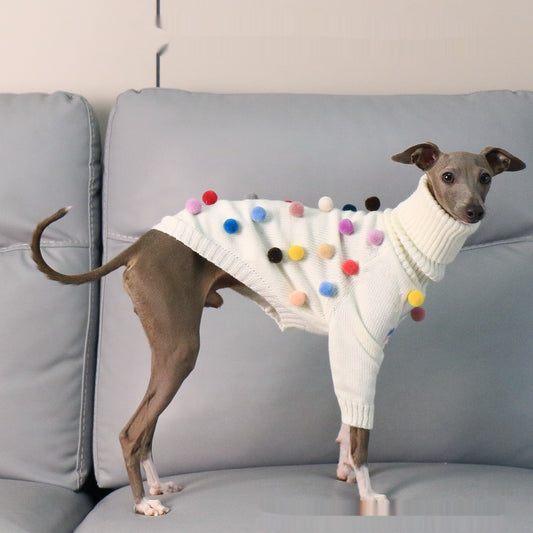 Maglione per Cani Arlecchino Bianco con Pon Pon Colorati by Dog Moda