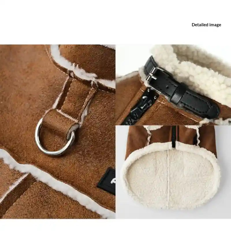 Suède jas voor honden - gevoerd met schapenvacht fleece