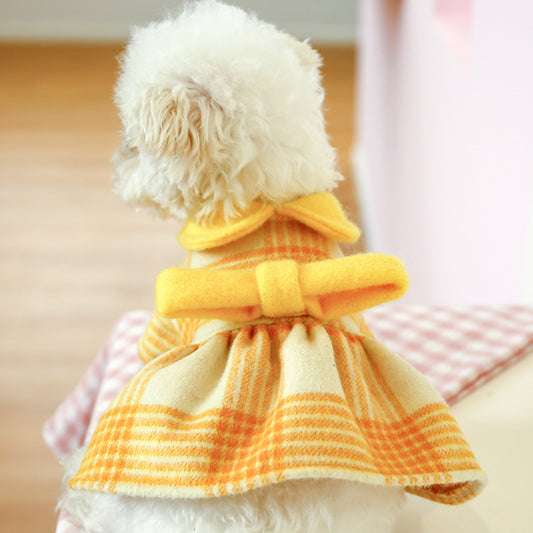 Vestito per cani "Montpellier" giallo con fiocco e gonnellina elegante.
