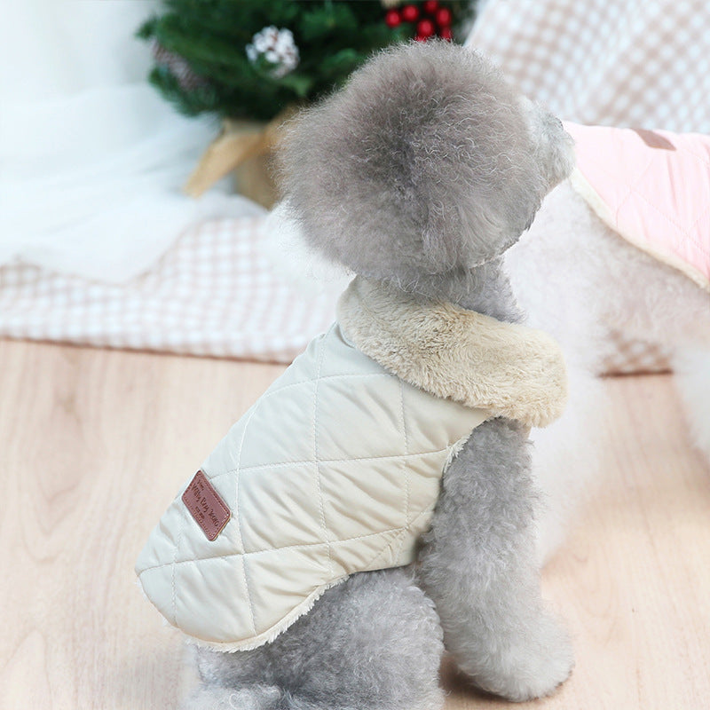 "Witty" Sleeveless Poodle Coat with Faux Fur Collar