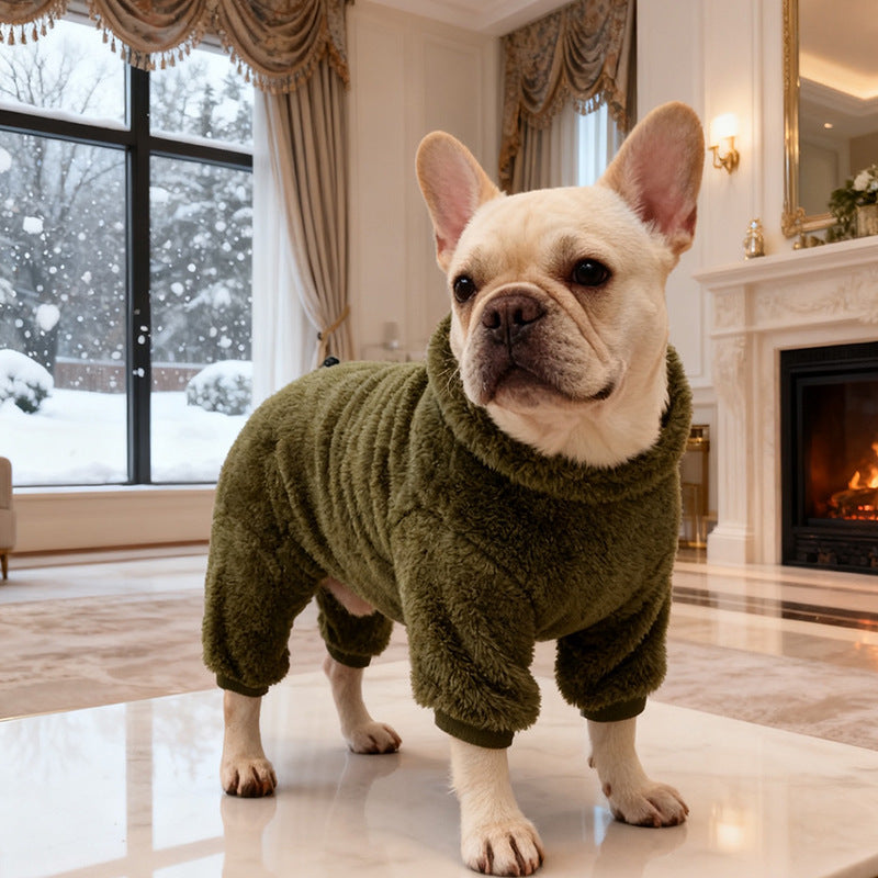 4-Legged Dog Fleece Pajamas - Warm Army Green Onesie