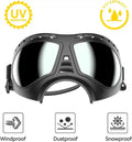 Black protective goggles with mirrored lenses, UV protection, waterproof, windproof, dustproof, and snowproof features