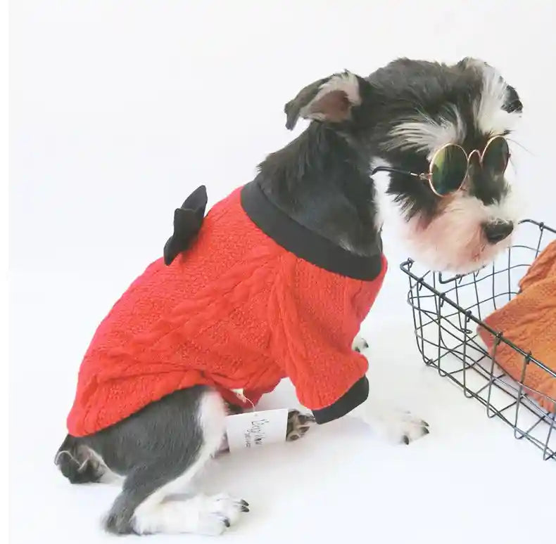Maglione per Cani Rosso con Fiocco - Lavorazione Treccia by Dog Moda