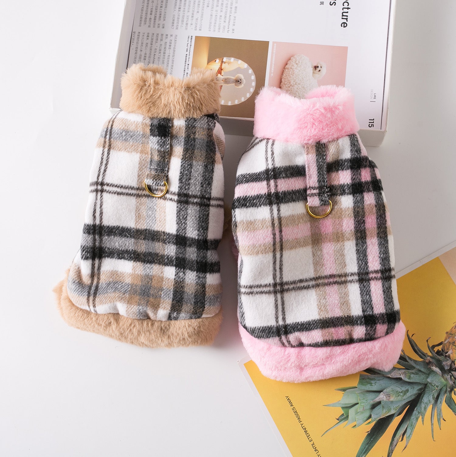 "Coocon" Dog Coat with Harness Ring in Tartan Pattern