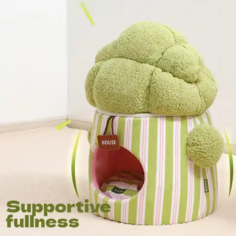 猫用ブロッコリーハウス - 4シーズン対応滑り止めクッション