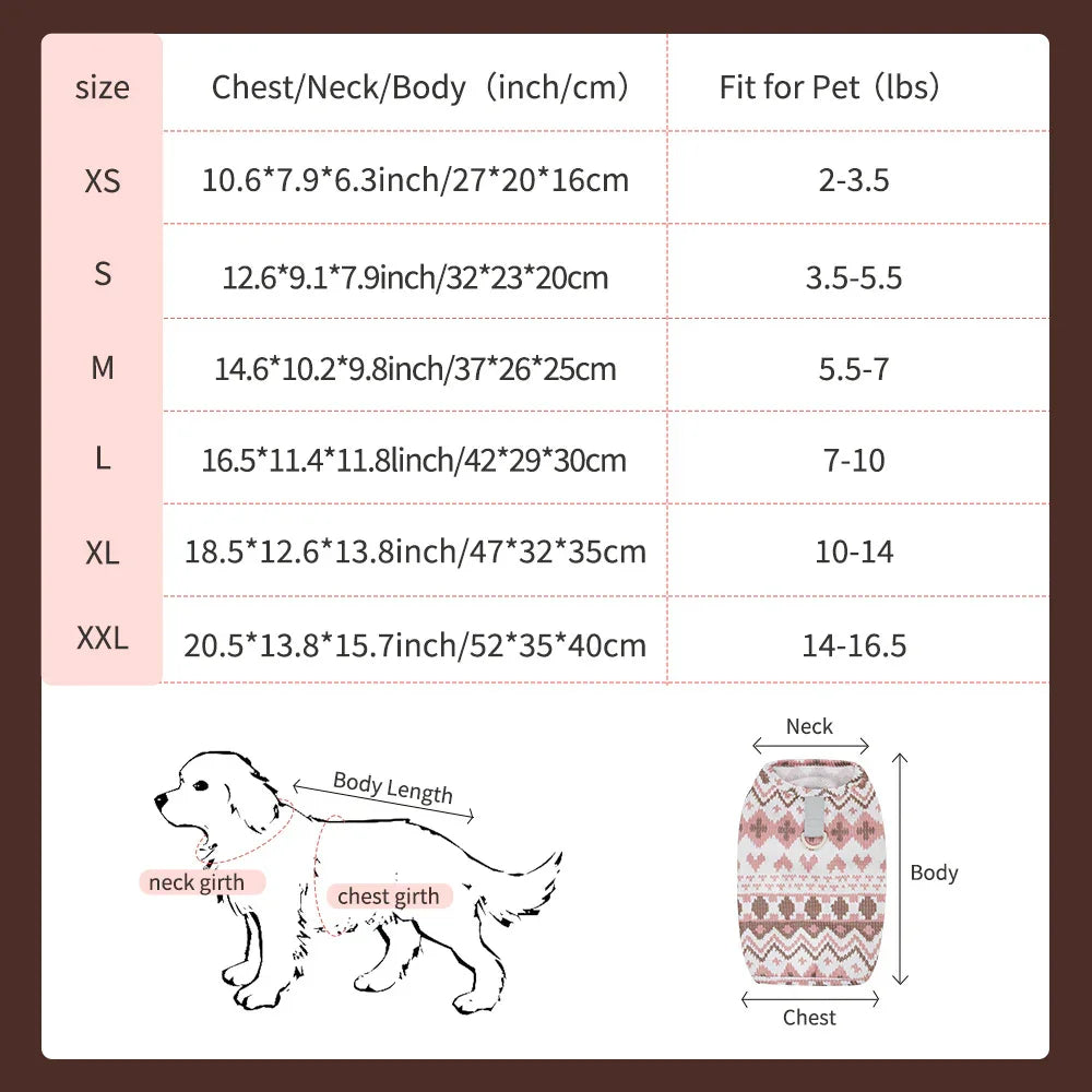 Peru Hundepullover mit Geschirrring – Rosa und Beige