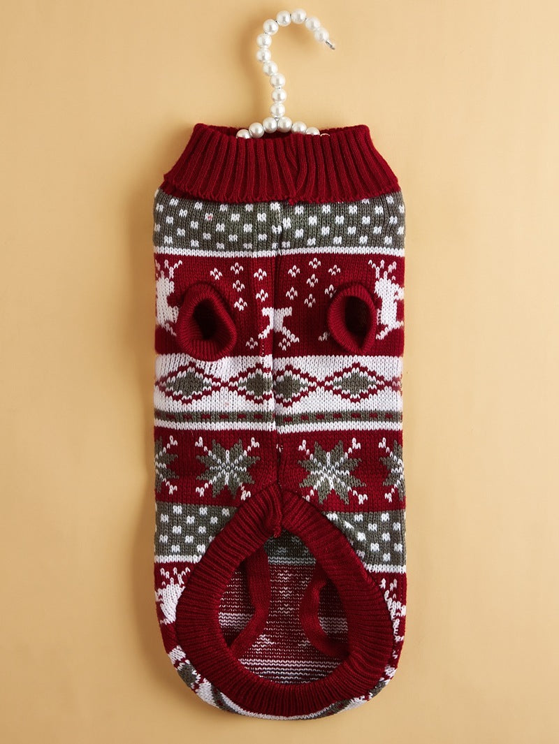 Christmas Dog Sweater with Reindeer Embroidered, Warm and Cozy 