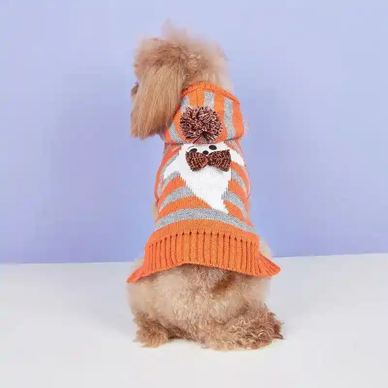 Suéter para perros Casper a rayas naranja y gris con capucha