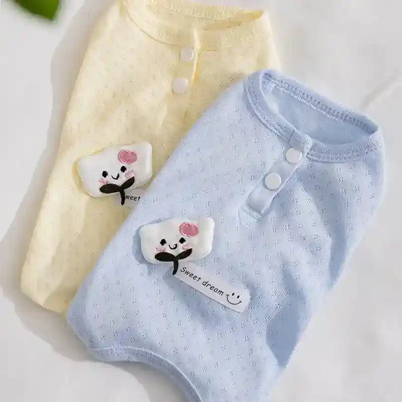 犬猫用スイートドリームメッシュ通気性ボタン付きつなぎ