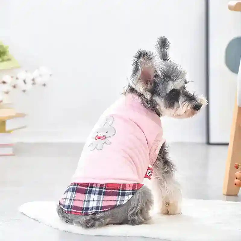 Cappotto in Pile per Cani "Lonely" Rosa e Grigio con Coniglietto e Orsetto by Dog Moda