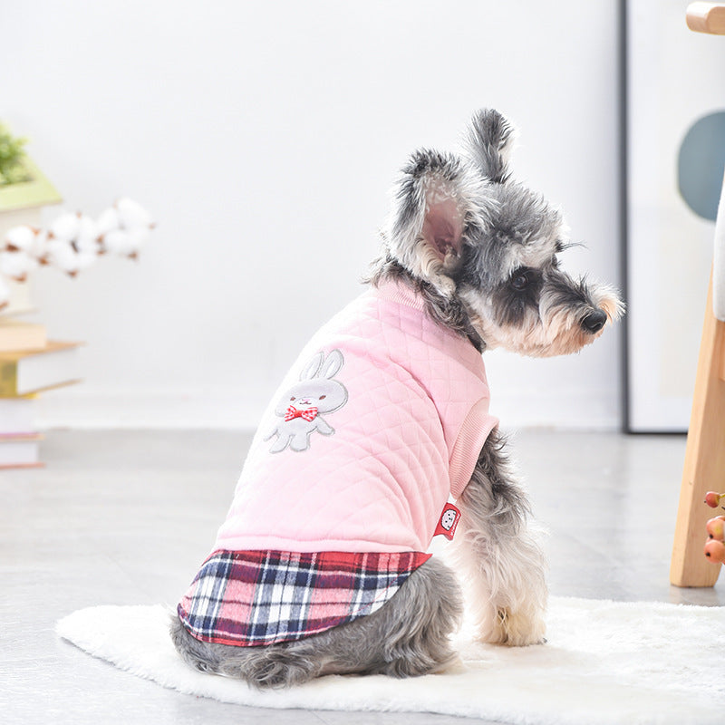 Cappotto in Pile per Cani "Lonely" Rosa e Grigio con Coniglietto e Orsetto