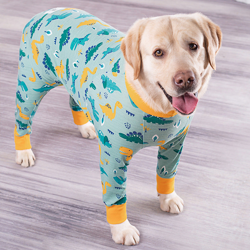 Cotton Shirt for Boxer and Labrador Dogs with Blue and Dinosaur Pattern