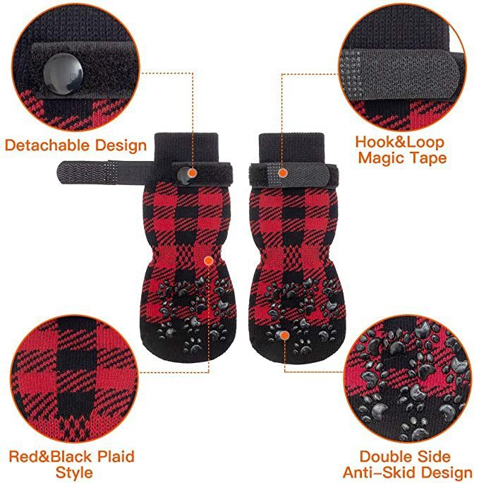 Red and Black Plaid Pattern Non-Slip Dog Socks