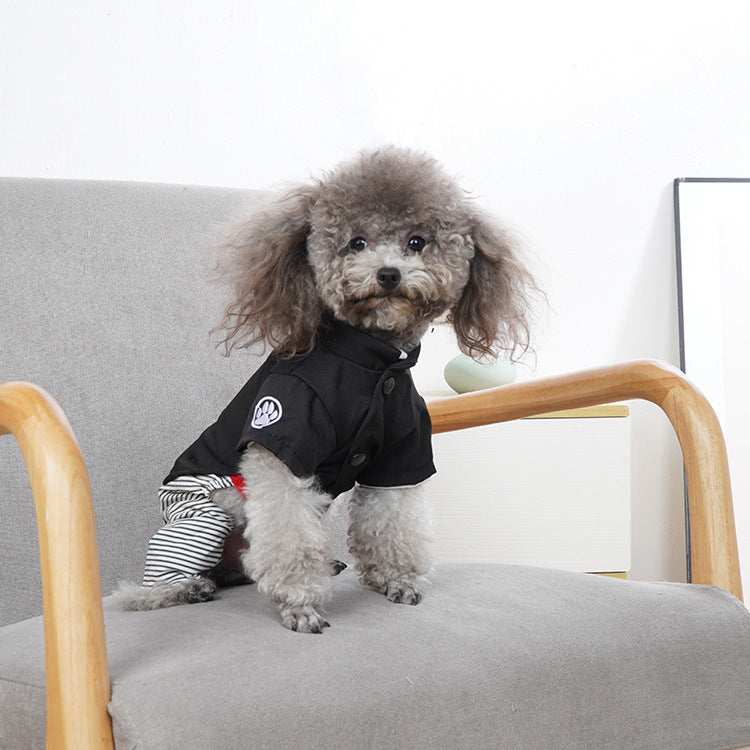 Tutina per Cani a Righe con Gonnellina per Femminucce e Zampine per Maschietti – Stile Elegante con Chiusura a Bottoni - Dog Moda