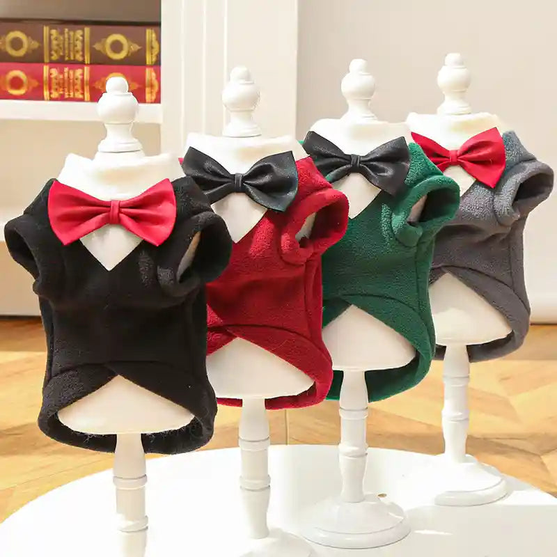 Maglia Cani Elegante Papillon Pile Nero Rosso Verde by Dog Moda
