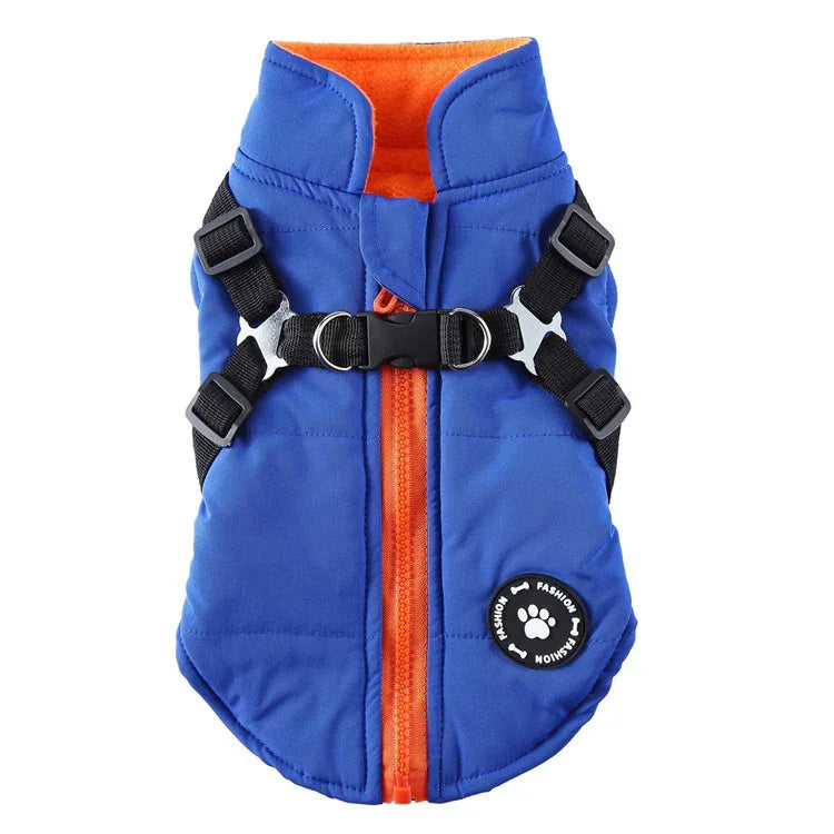 Dog Coat with Integrated Harness - Zip-Up Rainproof Fleece