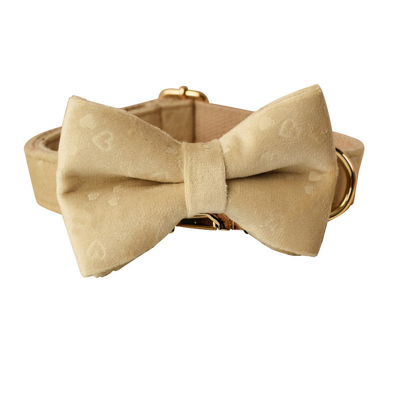 SoftElegance - Set Collare e Guinzaglio in Nylon Rivestito in Panno Color Panna con Papillon Removibile - Dog Moda
