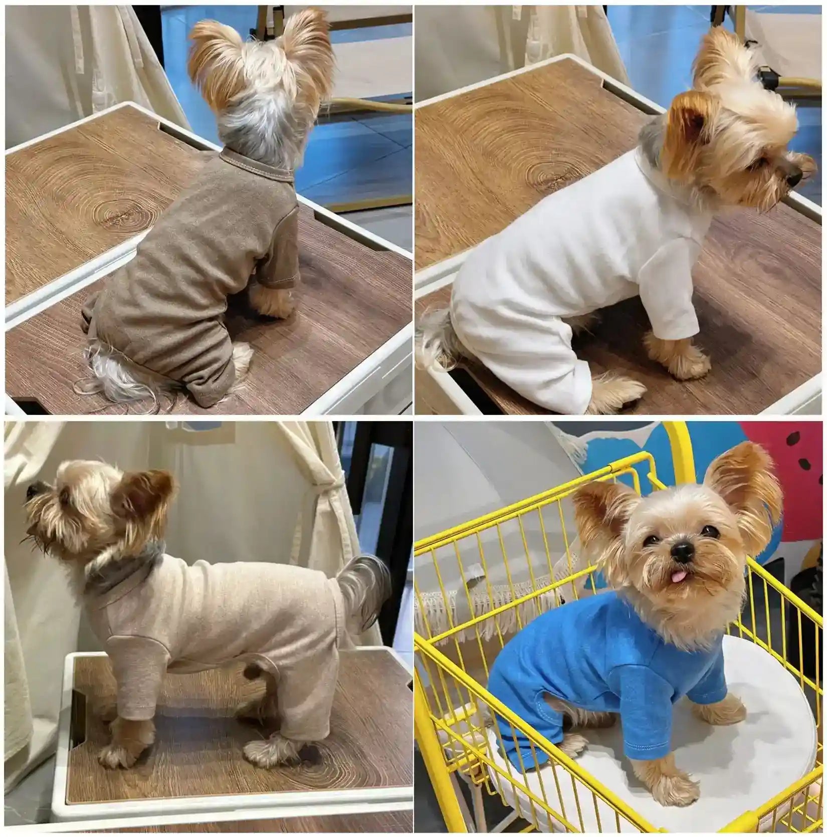 伸縮性4足犬用つなぎ服 - 無地パジャマ