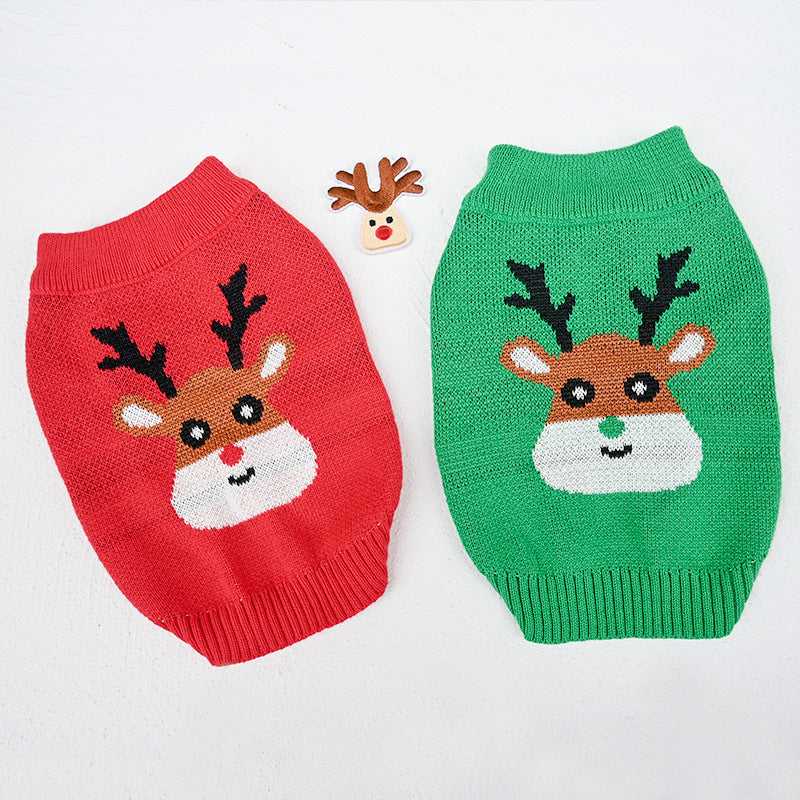 Happy Reindeer Dog Sweater - Red or Green
