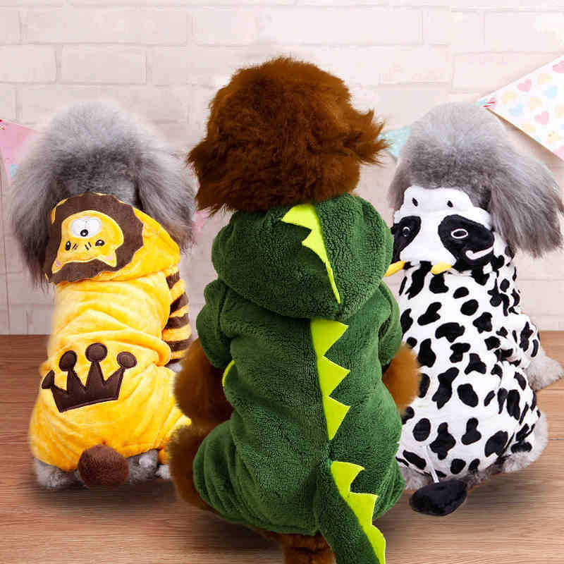 Costume invernale per cani a forma di orso, mucca, dinosauro, leone