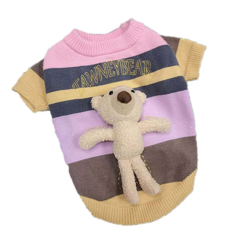 "Tawney Bear" Dog Sweater with Teddy Bear Sewn on the Back