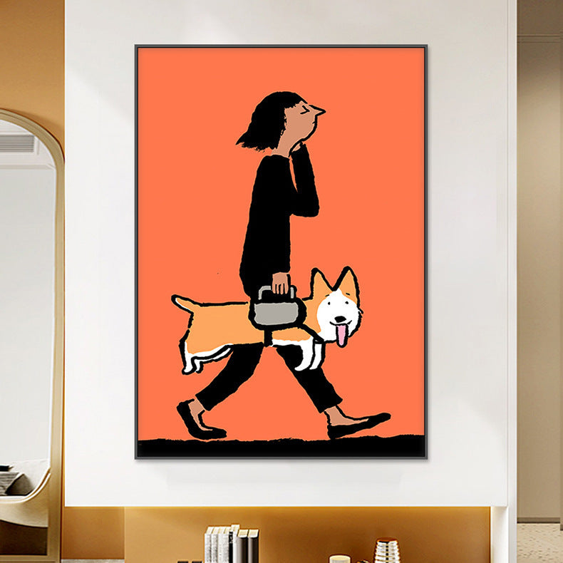 Quadro Astratto Persone con Cane - Stampa Decorativa Moderna