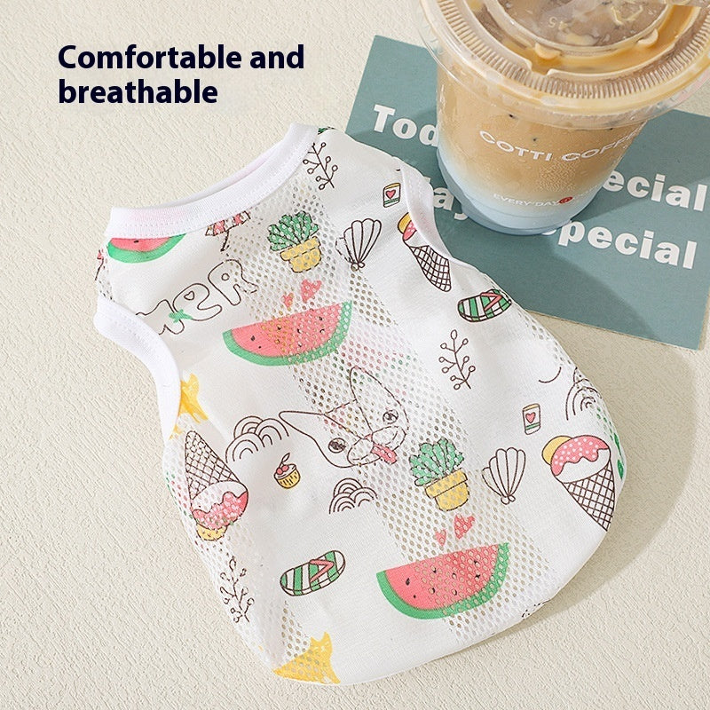 Camiseta sin mangas para perros con dibujos de animales - Blanca transpirable