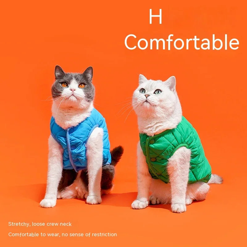 Gilet Pile Gatti Cani - Caldo Smanicato Azzurro Verde