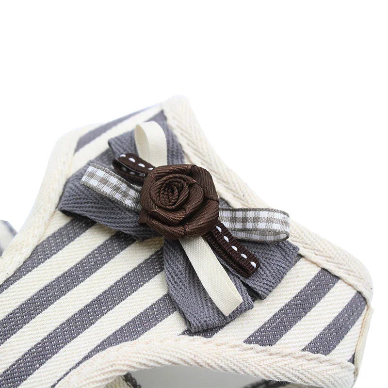 Striped Bow Dog Cat Harness - XS SML