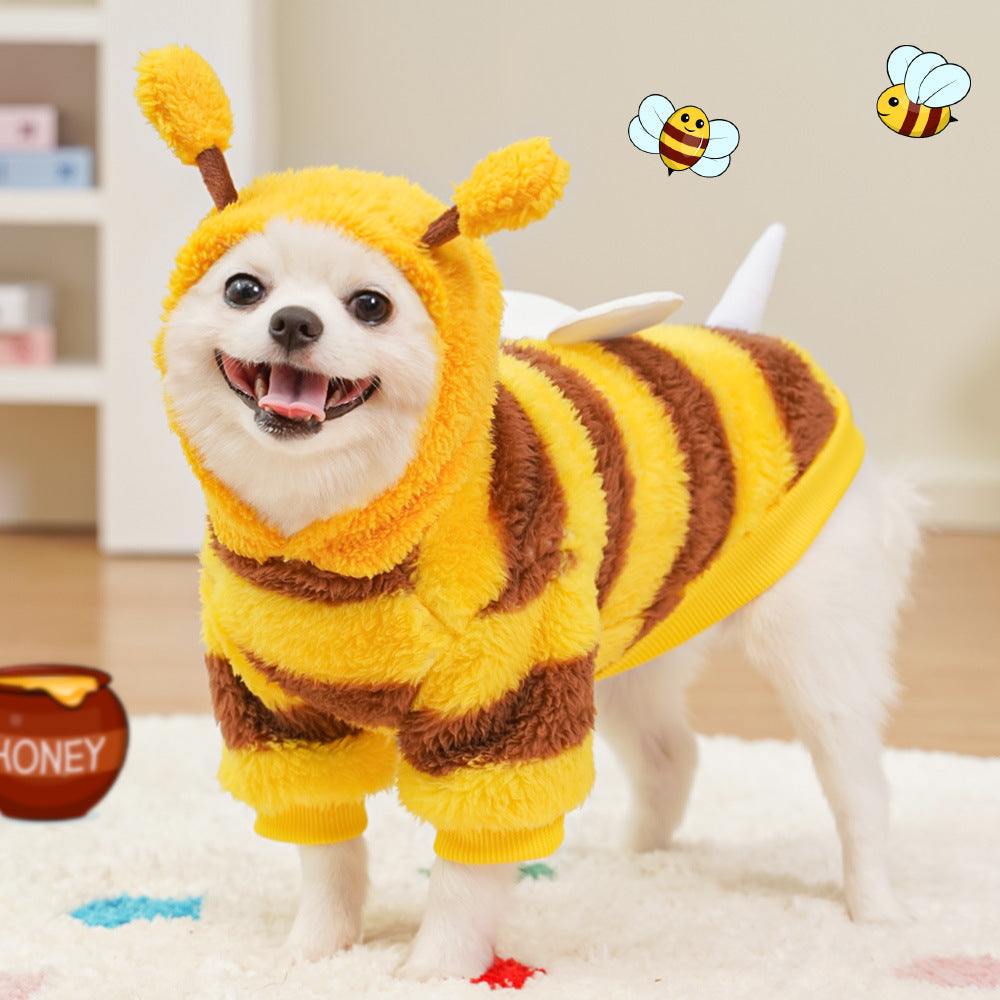 Cappotto Pile Cani Bee - Giallo Marrone con Cappuccio