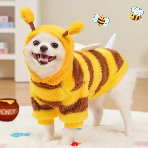 Cappotto Pile Cani Bee - Giallo Marrone con Cappuccio by Dog Moda